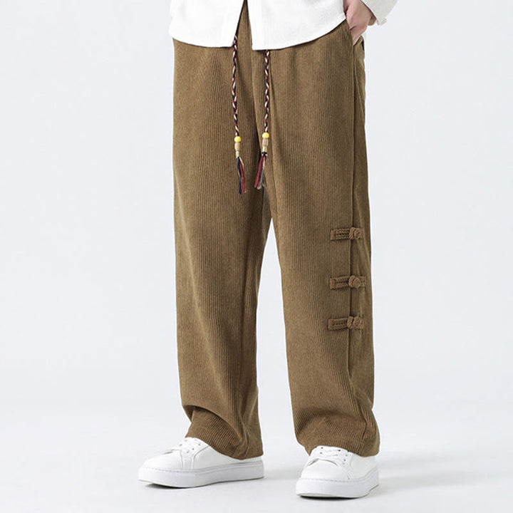 Pantalon en velours côtelé pour homme avec poches et cordon de serrage, motif grenouille chinoise unie et Buddha Stones - image 6