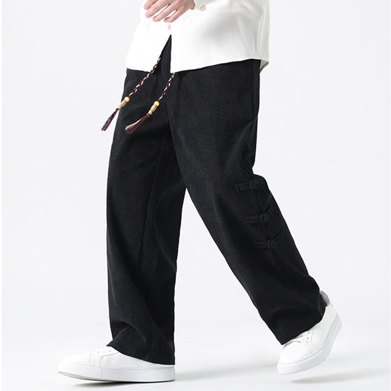 Pantalon en velours côtelé pour homme avec poches et cordon de serrage, motif grenouille chinoise unie et Buddha Stones - image 19