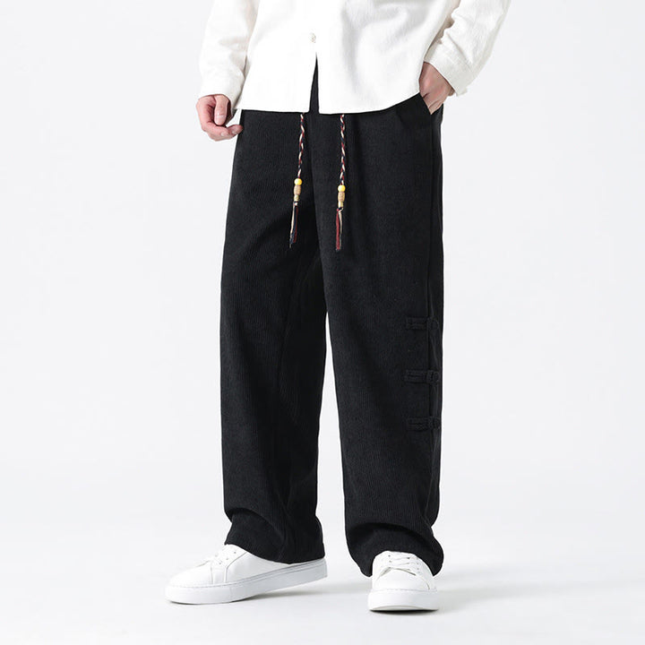 Pantalon en velours côtelé pour homme avec poches et cordon de serrage, motif grenouille chinoise unie et Buddha Stones - Noir - US/UK/AU48，EU58(5XL) - image 12
