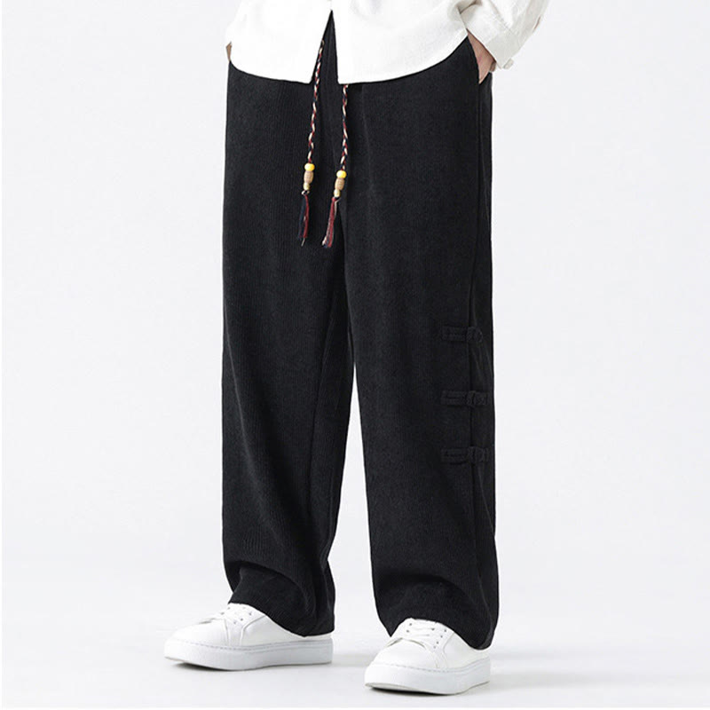 Pantalon en velours côtelé pour homme avec poches et cordon de serrage, motif grenouille chinoise unie et Buddha Stones - image 13