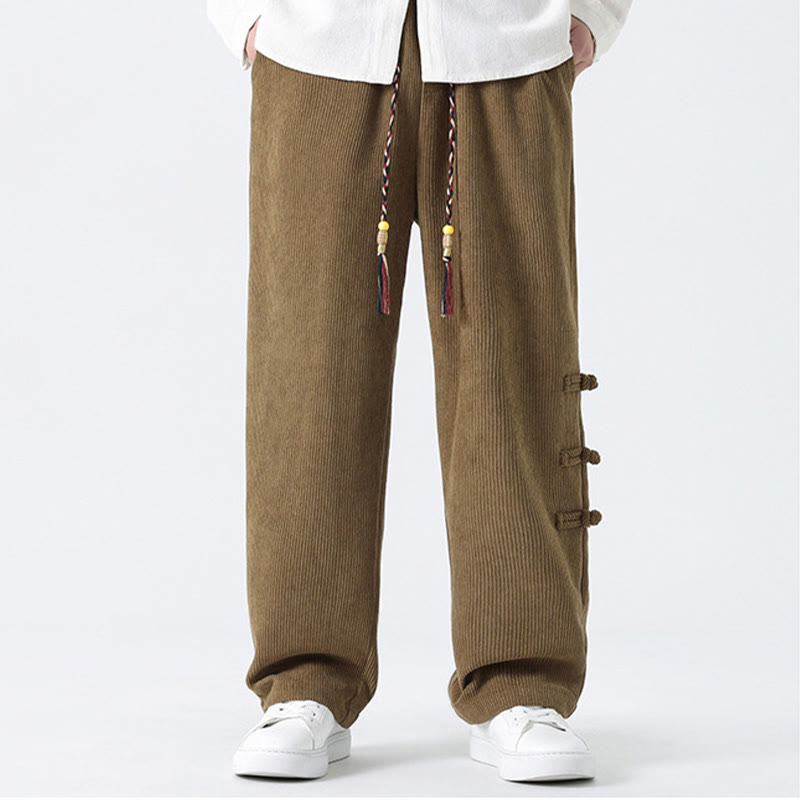 Pantalon en velours côtelé pour homme avec poches et cordon de serrage, motif grenouille chinoise unie et Buddha Stones - image 9
