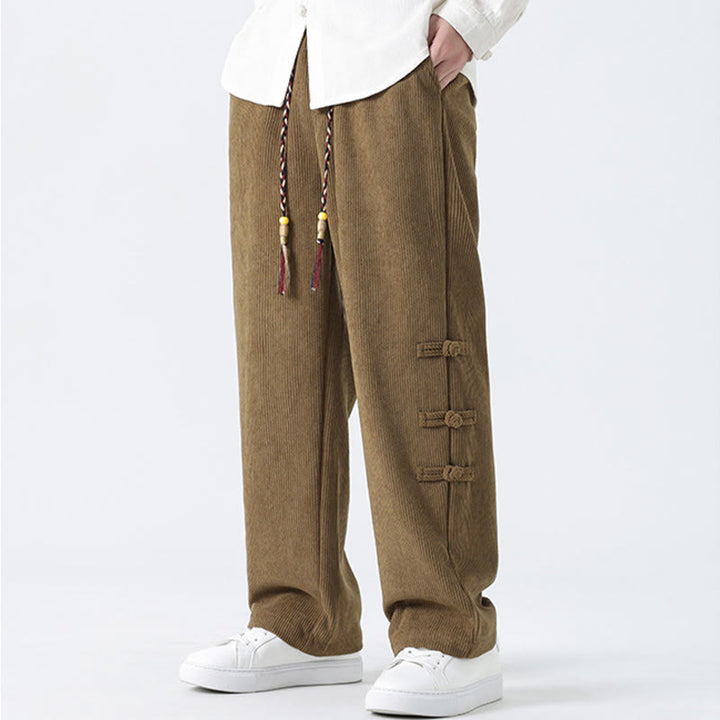 Pantalon en velours côtelé pour homme avec poches et cordon de serrage, motif grenouille chinoise unie et Buddha Stones - image 6