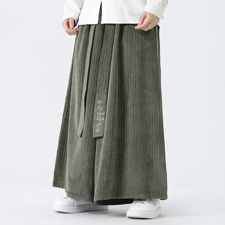 Pantalon large en velours côtelé pour homme, avec poches et broderies Buddha Stones , style décontracté - image 7
