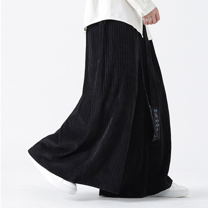 Pantalon large en velours côtelé pour homme, avec poches et broderies Buddha Stones , style décontracté - image 15