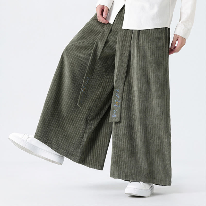 Pantalon large en velours côtelé pour homme, avec poches et broderies Buddha Stones , style décontracté - image 9