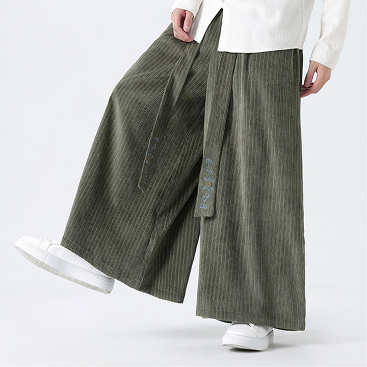Pantalon large en velours côtelé pour homme, avec poches et broderies Buddha Stones , style décontracté - image 9