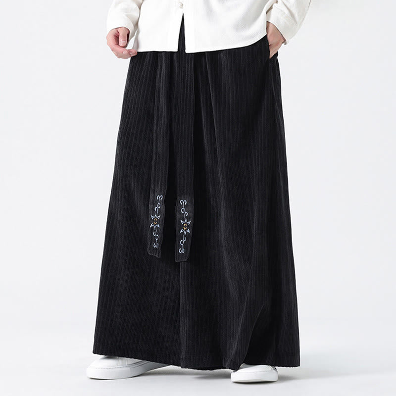 Pantalon large en velours côtelé pour homme, avec poches et broderies Buddha Stones , style décontracté - image 14