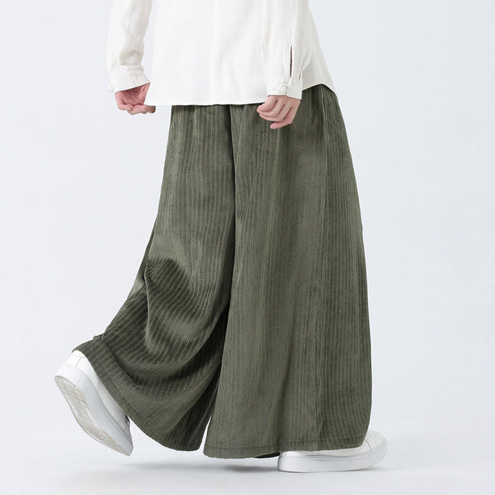 Pantalon large en velours côtelé pour homme, avec poches et broderies Buddha Stones , style décontracté - image 2