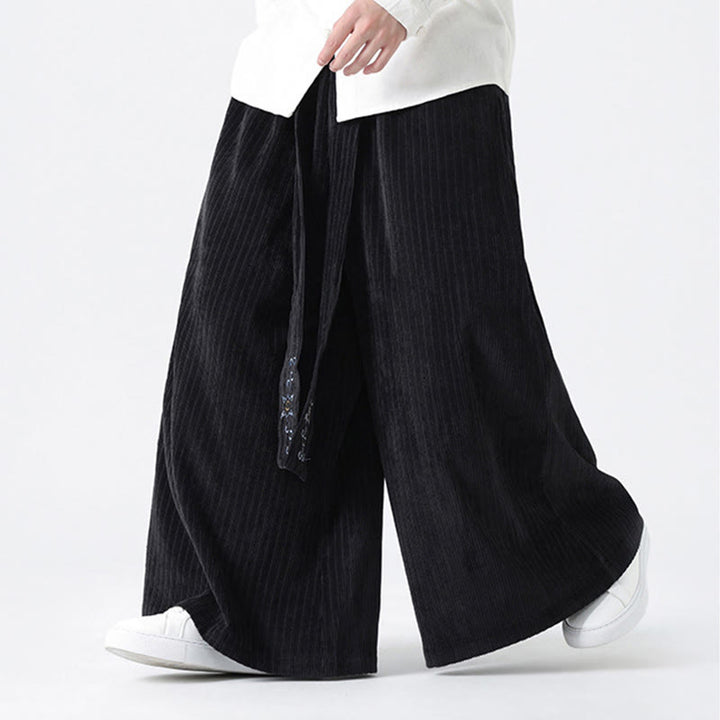 Pantalon large en velours côtelé pour homme, avec poches et broderies Buddha Stones , style décontracté - image 16