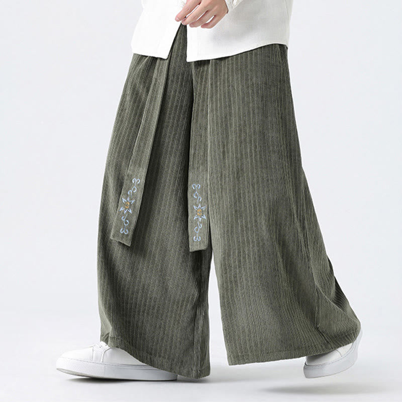 Pantalon large en velours côtelé pour homme, avec poches et broderies Buddha Stones , style décontracté - image 3