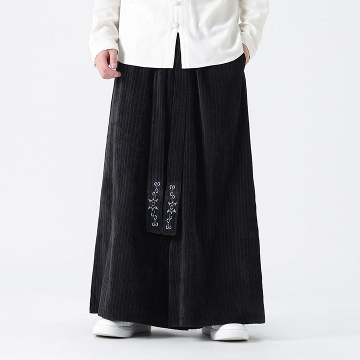 Pantalon large en velours côtelé pour homme, avec poches et broderies Buddha Stones , style décontracté - Noir - US/UK/AU50，EU60 (5XL) - image 12