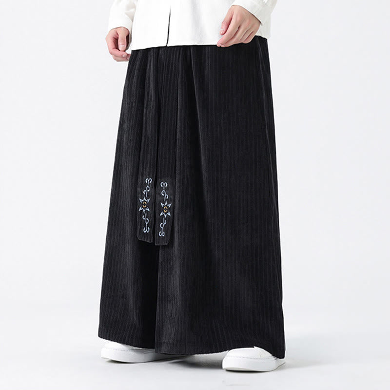 Pantalon large en velours côtelé pour homme, avec poches et broderies Buddha Stones , style décontracté - image 19