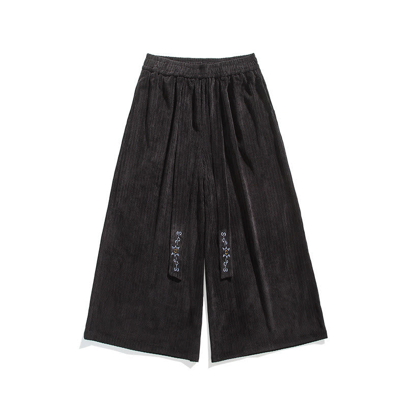 Pantalon large en velours côtelé pour homme, avec poches et broderies Buddha Stones , style décontracté - image 22
