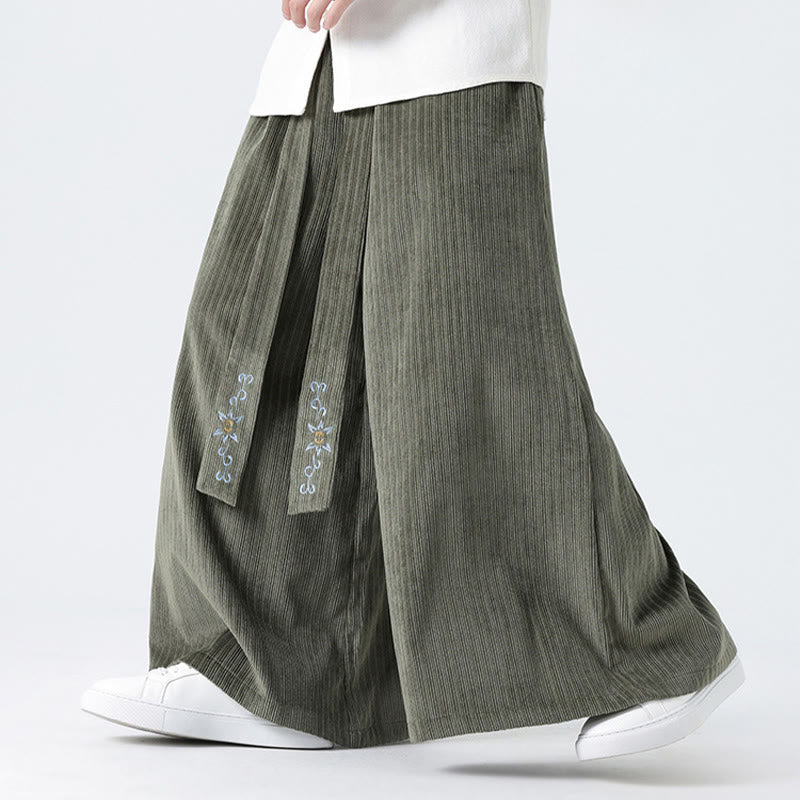 Pantalon large en velours côtelé pour homme, avec poches et broderies Buddha Stones , style décontracté - image 10