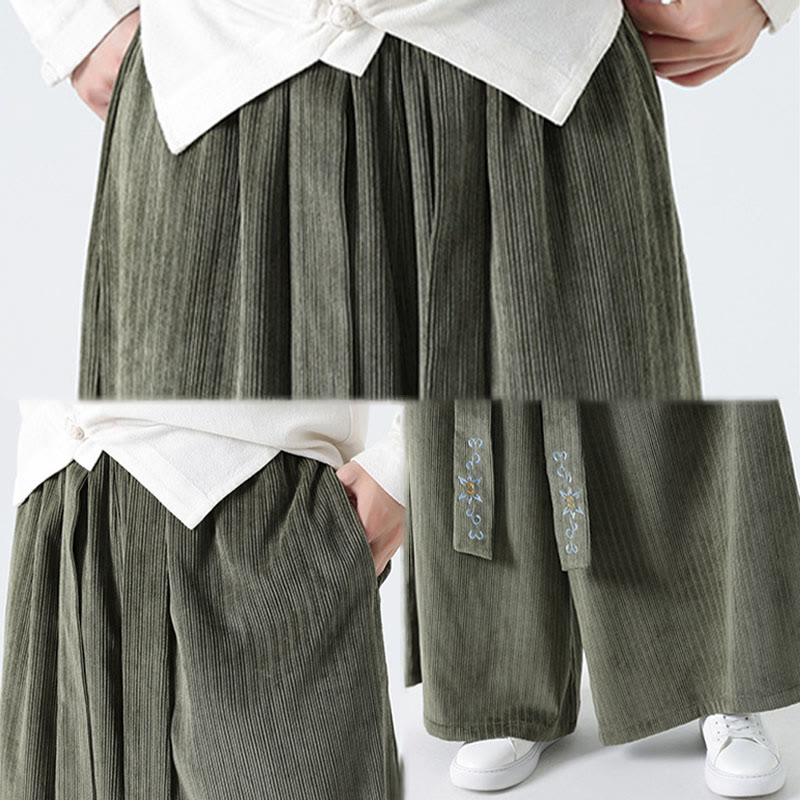 Pantalon large en velours côtelé pour homme, avec poches et broderies Buddha Stones , style décontracté - image 12