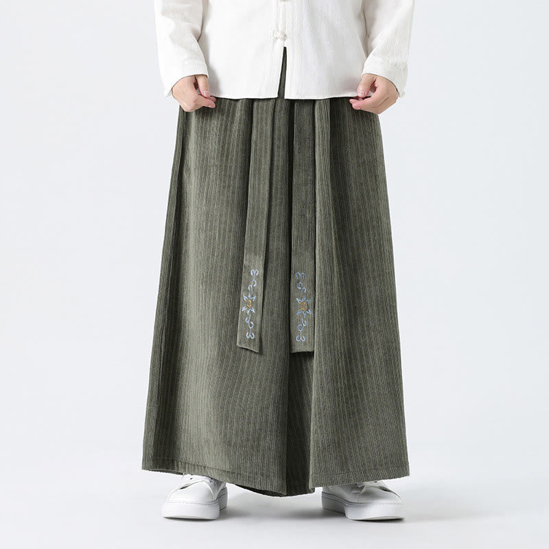 Pantalon large en velours côtelé pour homme, avec poches et broderies Buddha Stones , style décontracté - image 8