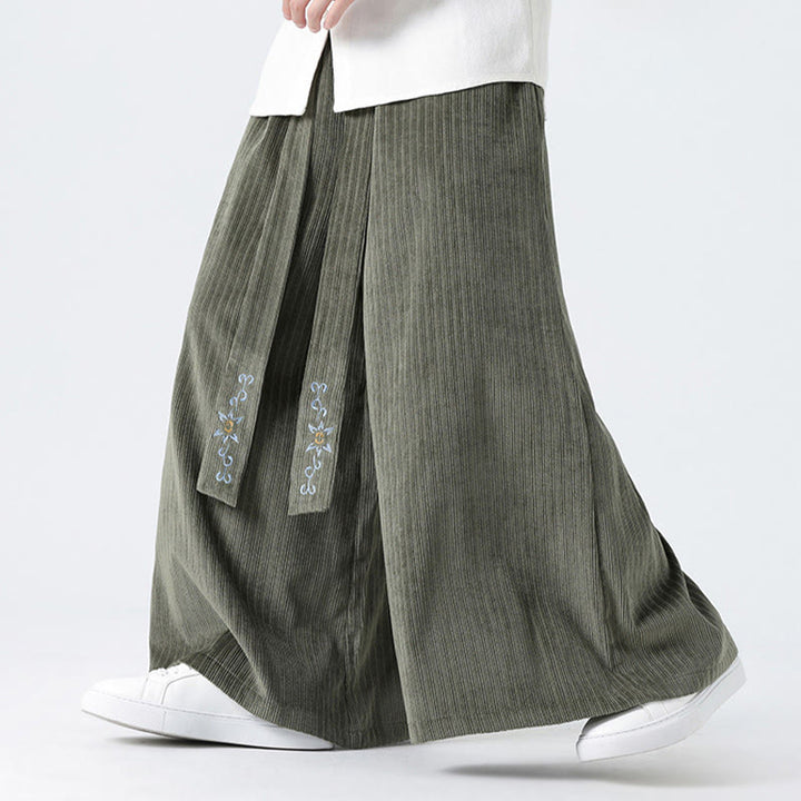 Pantalon large en velours côtelé pour homme, avec poches et broderies Buddha Stones , style décontracté - image 11