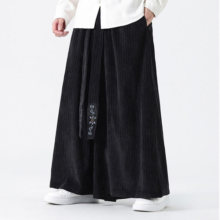 Pantalon large en velours côtelé pour homme, avec poches et broderies Buddha Stones , style décontracté - image 18