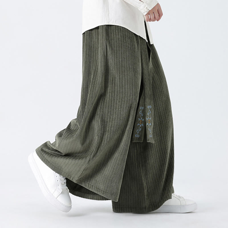 Pantalon large en velours côtelé pour homme, avec poches et broderies Buddha Stones , style décontracté - image 5