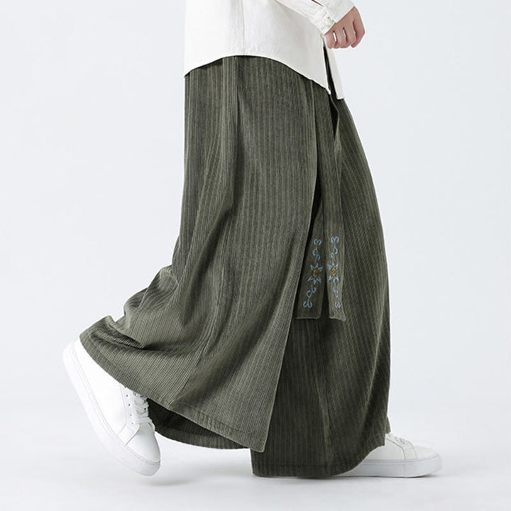 Pantalon large en velours côtelé pour homme, avec poches et broderies Buddha Stones , style décontracté - image 5