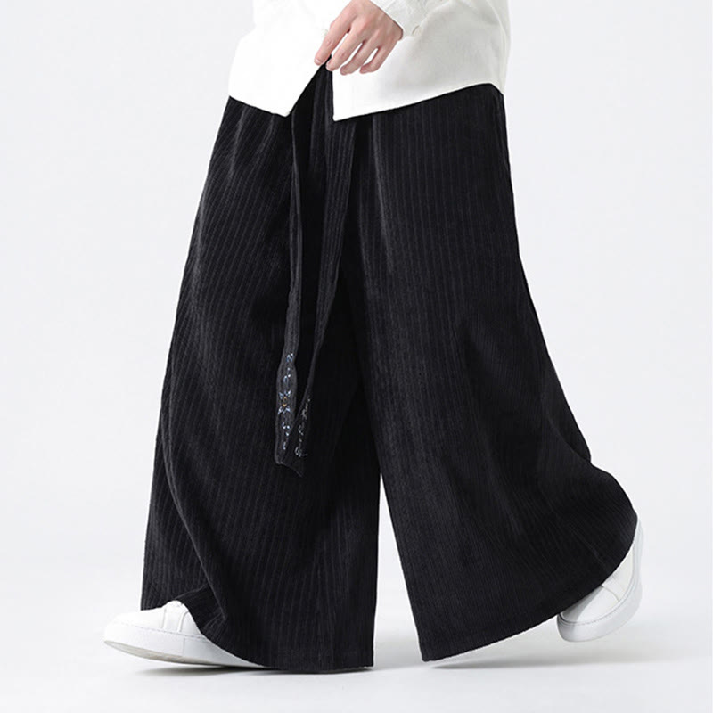 Pantalon large en velours côtelé pour homme, avec poches et broderies Buddha Stones , style décontracté - image 17