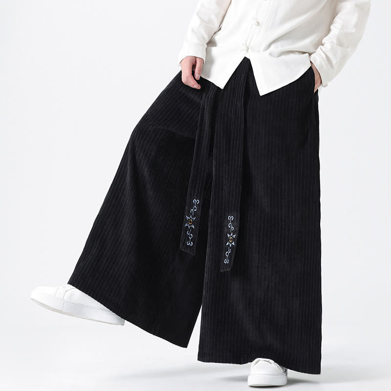 Pantalon large en velours côtelé pour homme, avec poches et broderies Buddha Stones , style décontracté - image 20