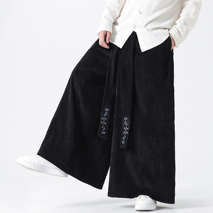 Pantalon large en velours côtelé pour homme, avec poches et broderies Buddha Stones , style décontracté - image 20