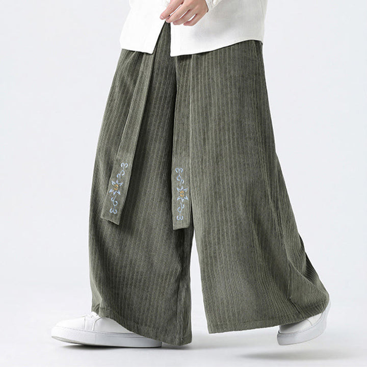 Pantalon large en velours côtelé pour homme, avec poches et broderies Buddha Stones , style décontracté - image 4