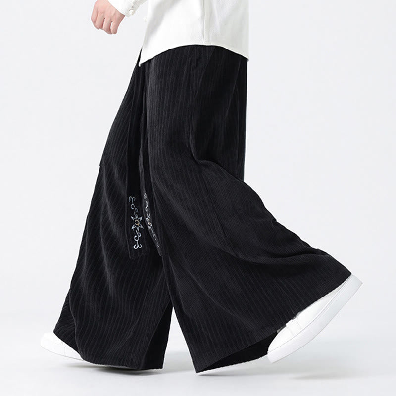 Pantalon large en velours côtelé pour homme, avec poches et broderies Buddha Stones , style décontracté - image 14