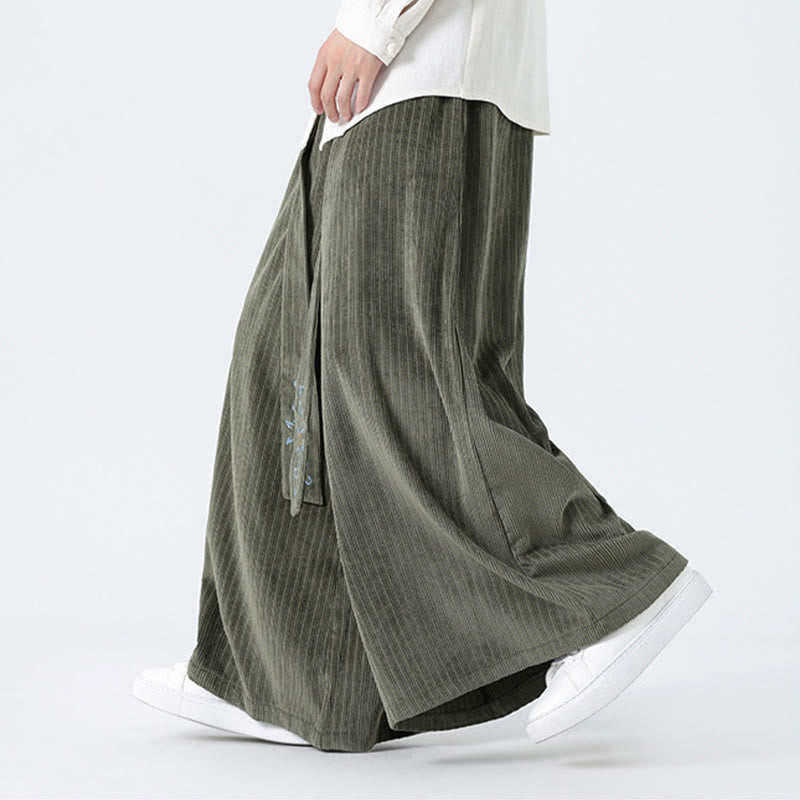 Pantalon large en velours côtelé pour homme, avec poches et broderies Buddha Stones , style décontracté - image 2