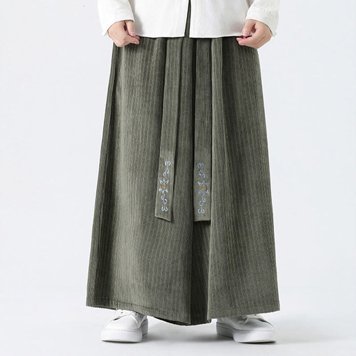 Pantalon large en velours côtelé pour homme, avec poches et broderies Buddha Stones , style décontracté - image 4