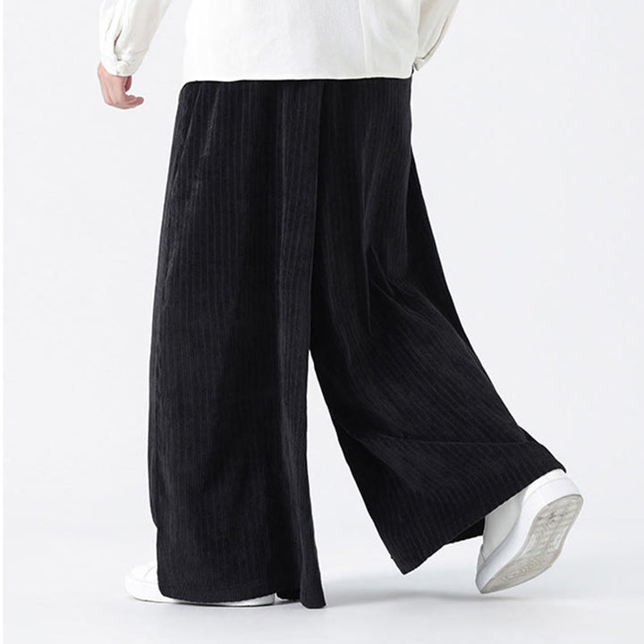 Pantalon large en velours côtelé pour homme, avec poches et broderies Buddha Stones , style décontracté - image 17