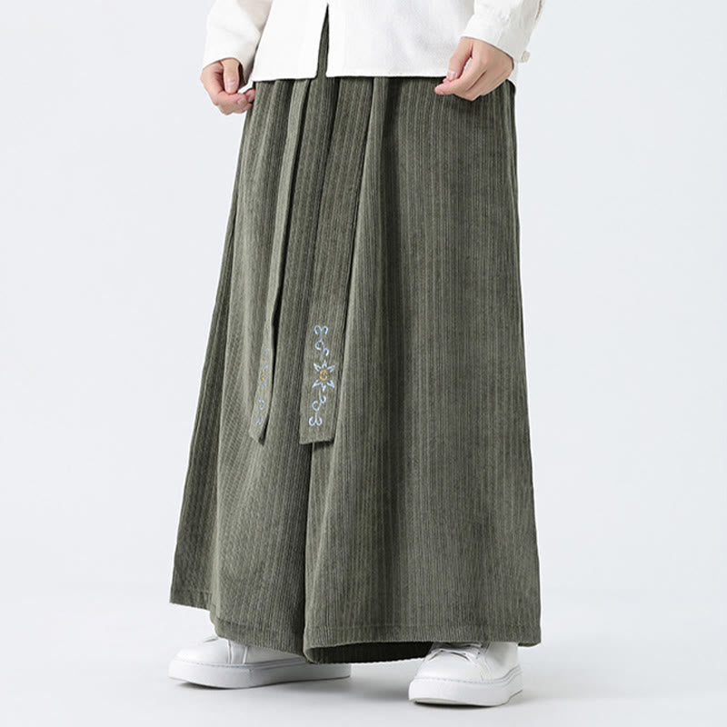 Pantalon large en velours côtelé pour homme, avec poches et broderies Buddha Stones , style décontracté - image 6