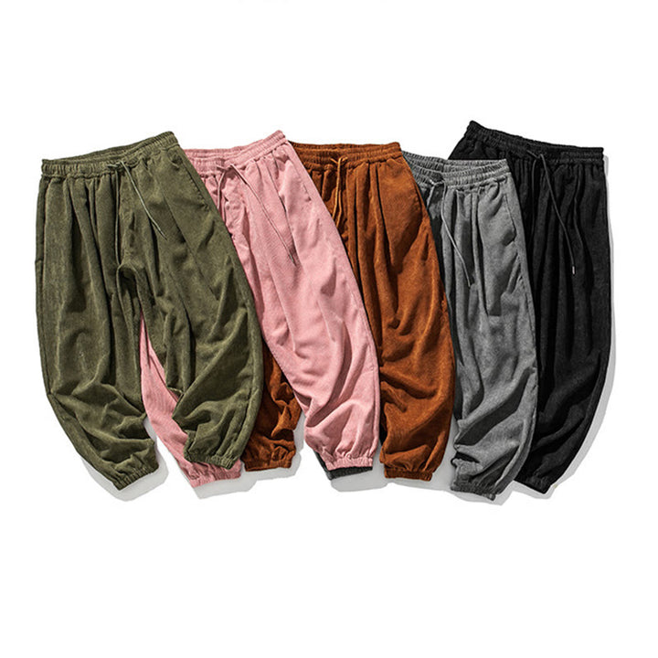 Pantalon Buddha Stones décontracté en velours côtelé avec cordon de serrage et poches pour homme, couleur pure, longueur cheville - image 33