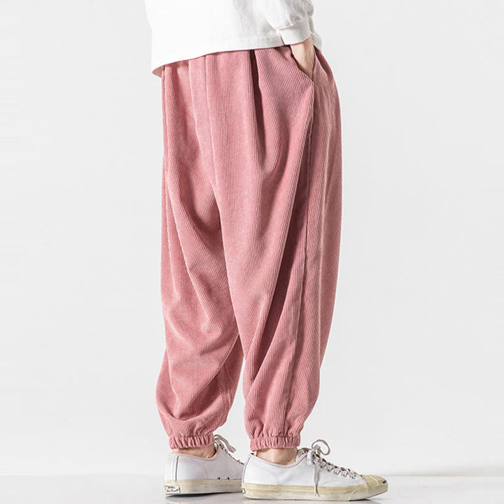 Pantalon Buddha Stones décontracté en velours côtelé avec cordon de serrage et poches pour homme, couleur pure, longueur cheville - image 31