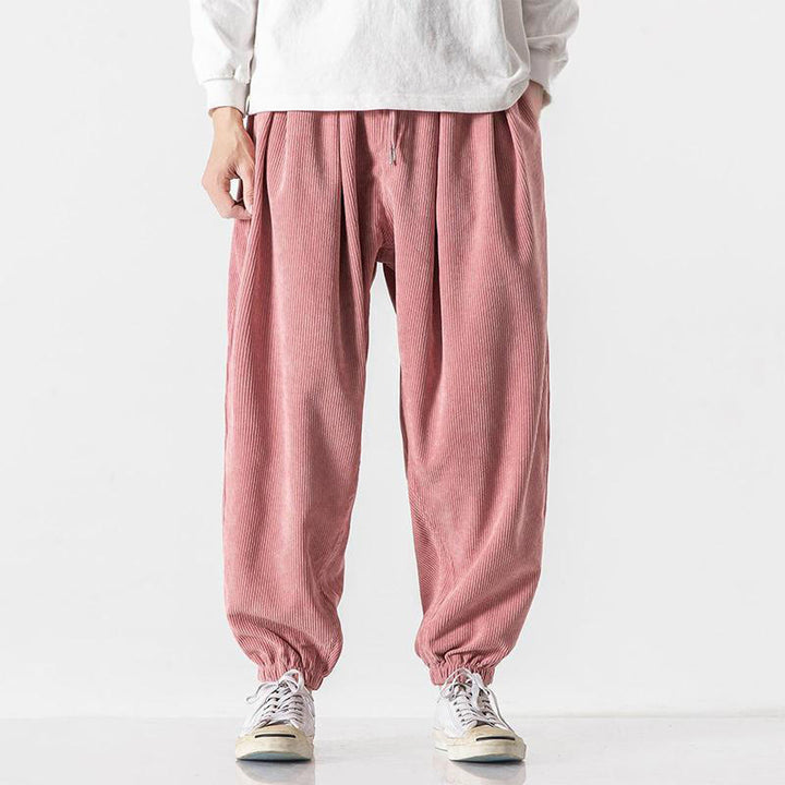 Pantalon Buddha Stones décontracté en velours côtelé avec cordon de serrage et poches pour homme, couleur pure, longueur cheville - Rose clair - US/UK/AU46，EU56 (5XL) - image 27