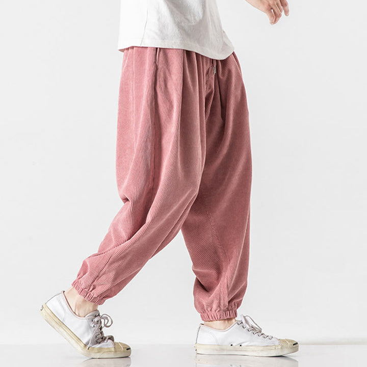 Pantalon Buddha Stones décontracté en velours côtelé avec cordon de serrage et poches pour homme, couleur pure, longueur cheville - image 29