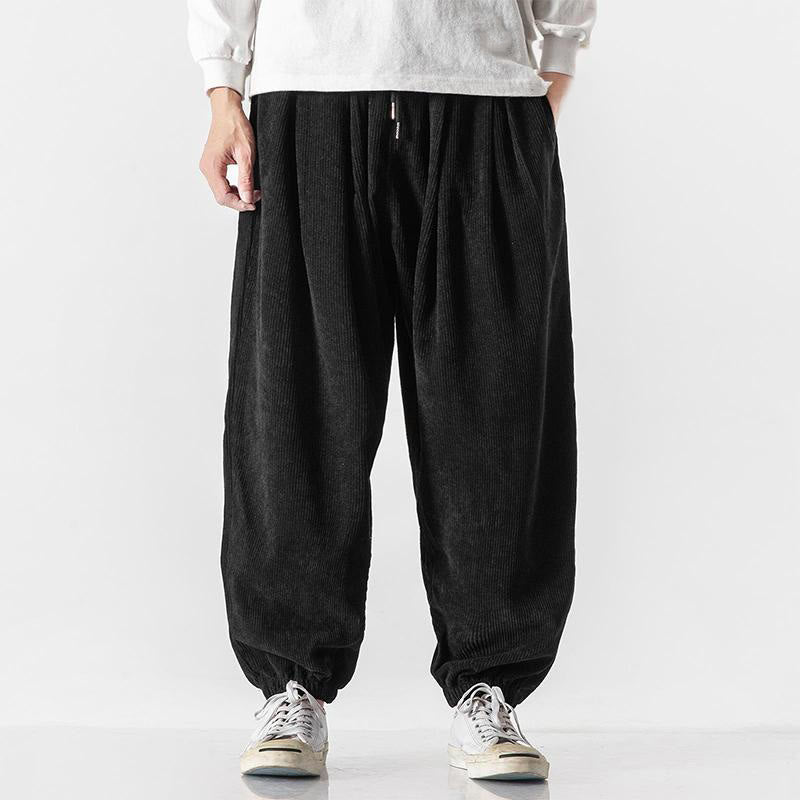 Pantalon Buddha Stones décontracté en velours côtelé avec cordon de serrage et poches pour homme, couleur pure, longueur cheville - Noir - US/UK/AU46，EU56 (5XL) - image 9