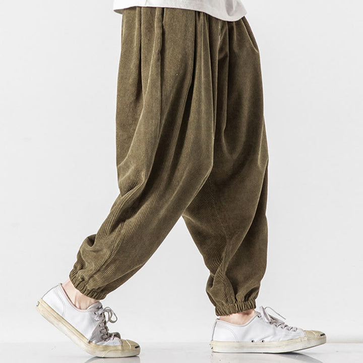 Pantalon Buddha Stones décontracté en velours côtelé avec cordon de serrage et poches pour homme, couleur pure, longueur cheville - image 24