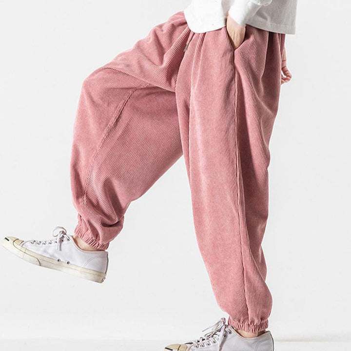 Pantalon Buddha Stones décontracté en velours côtelé avec cordon de serrage et poches pour homme, couleur pure, longueur cheville - image 31