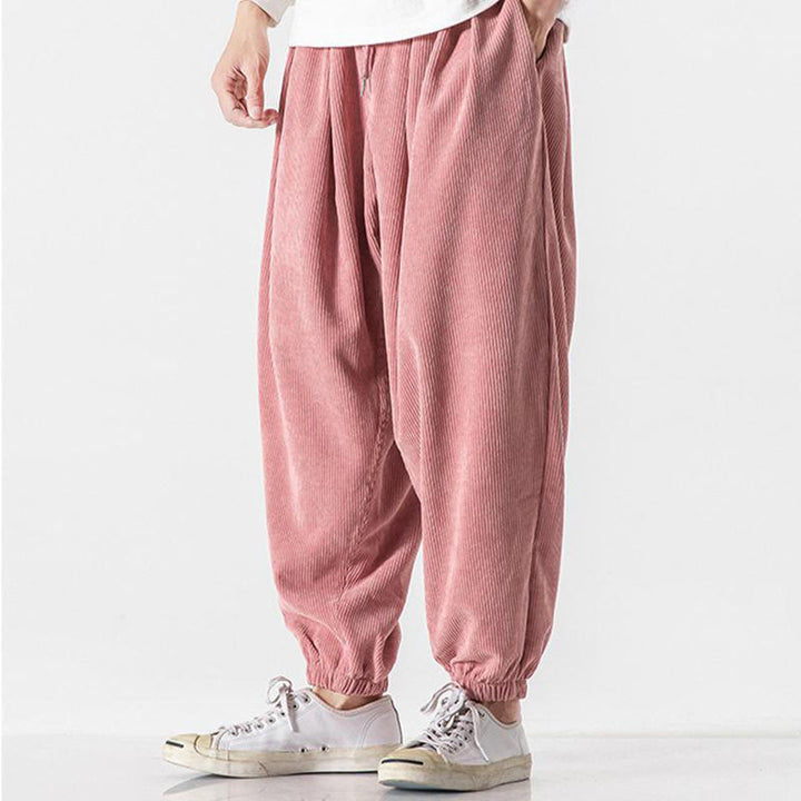 Pantalon Buddha Stones décontracté en velours côtelé avec cordon de serrage et poches pour homme, couleur pure, longueur cheville - image 28