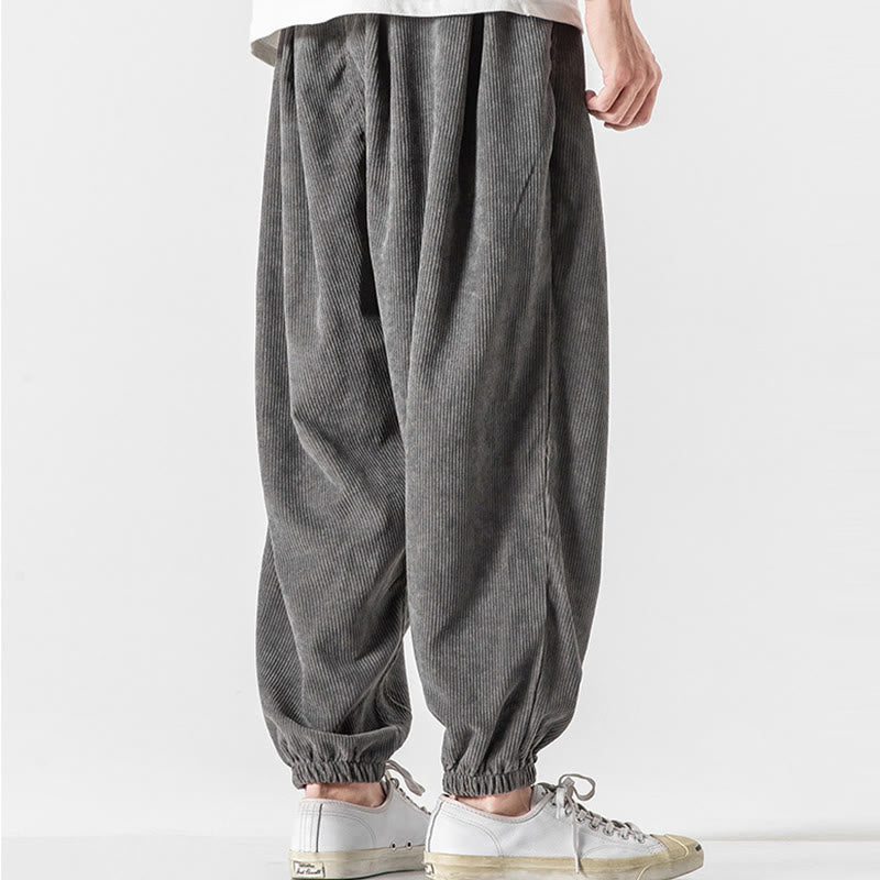 Pantalon Buddha Stones décontracté en velours côtelé avec cordon de serrage et poches pour homme, couleur pure, longueur cheville - image 7