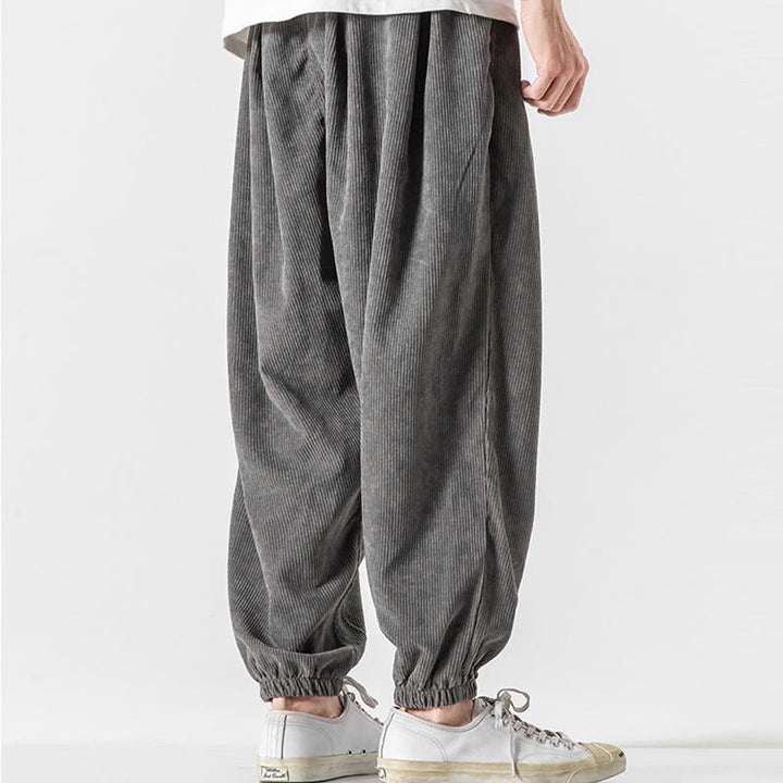Pantalon Buddha Stones décontracté en velours côtelé avec cordon de serrage et poches pour homme, couleur pure, longueur cheville - image 7