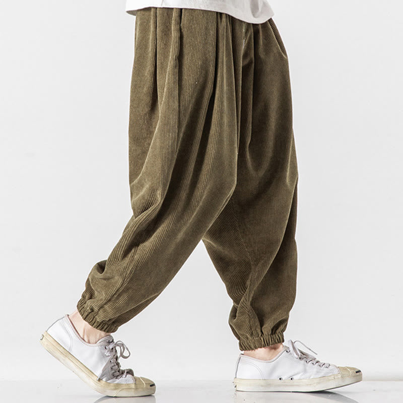 Pantalon Buddha Stones décontracté en velours côtelé avec cordon de serrage et poches pour homme, couleur pure, longueur cheville - image 25