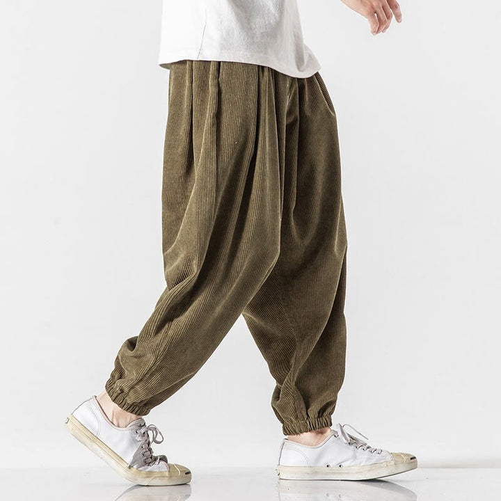 Pantalon Buddha Stones décontracté en velours côtelé avec cordon de serrage et poches pour homme, couleur pure, longueur cheville - image 24