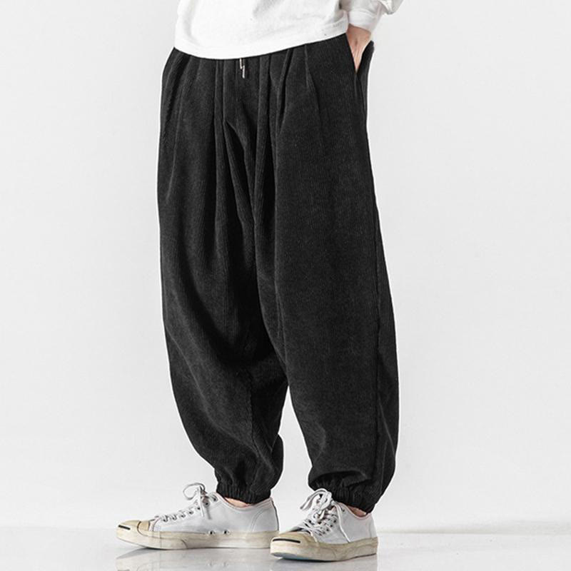 Pantalon Buddha Stones décontracté en velours côtelé avec cordon de serrage et poches pour homme, couleur pure, longueur cheville - image 9