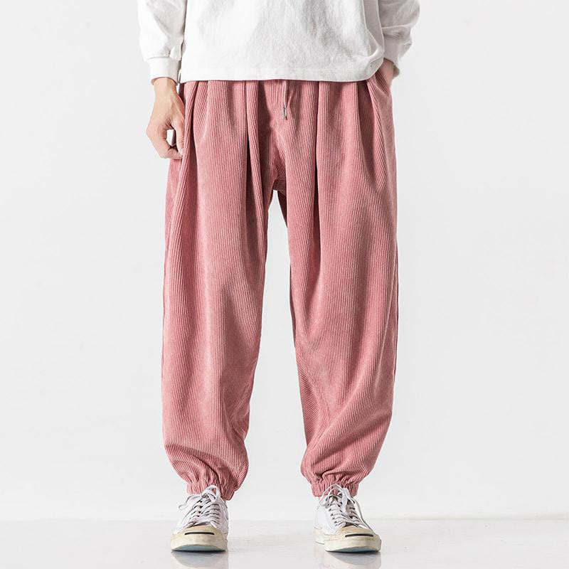 Pantalon Buddha Stones décontracté en velours côtelé avec cordon de serrage et poches pour homme, couleur pure, longueur cheville - Rose clair - US/UK/AU46，EU56 (5XL) - image 26