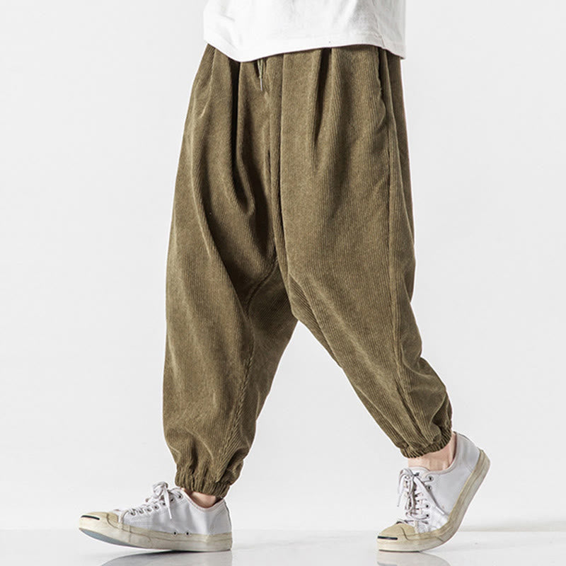 Pantalon Buddha Stones décontracté en velours côtelé avec cordon de serrage et poches pour homme, couleur pure, longueur cheville - image 19