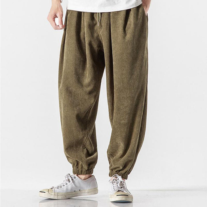 Pantalon Buddha Stones décontracté en velours côtelé avec cordon de serrage et poches pour homme, couleur pure, longueur cheville - image 20