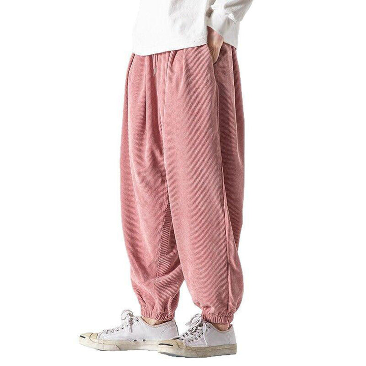 Pantalon Buddha Stones décontracté en velours côtelé avec cordon de serrage et poches pour homme, couleur pure, longueur cheville - image 32
